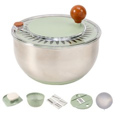 LIVING TON 2合1多用途不鏽鋼蔬菜脫水器 + 5件式切菜器組, 1套, 白色, 蔬菜脫水器 + 5件式切菜器組