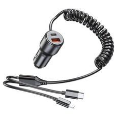 VYVYLABS 閃充雙路快充車載充電器 A + C 帶2合1彈簧線 66W, VJY66G, 黑色