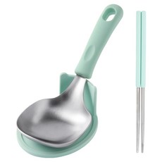 EASY Sili 烹飪工具3件組, 1套, 薄荷綠, 矽膠握柄方形不鏽鋼迷你湯勺+支架+真空筷