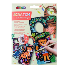 AVEnIR Kids DIY門把掛牌刮畫 5個 兒童創意刮畫DIY材料包, 動物款 多色