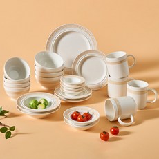 CORELLE COORDINATES Rosemont Home 24件組, 1套, 象牙白 + 橘色, 9種