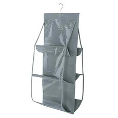 葉子小舖 衣櫥收納 加厚透視包包衣物掛袋 6格, 灰色