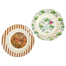 rice 丹麥兒童餐盤2件組, 棕色農場, 青蛙, 1套
