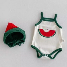 STARDOOR 嬰幼兒西瓜亮點無袖連身衣 + 帽子套裝