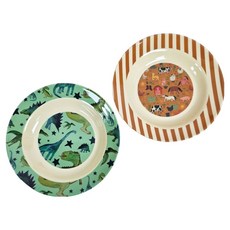 rice 丹麥兒童餐盤2件組, 恐龍, 棕色農場, 1套