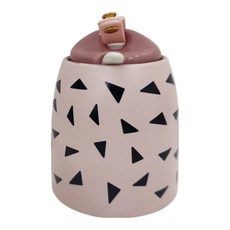 陶瓷幾何造型廚房調味罐 粉色 附勺, 1個