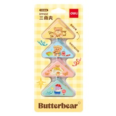 델리 버터베어 삼각 집게 클립 4종 세트, 옐로우, 블루, 핑크, 그린, 1세트