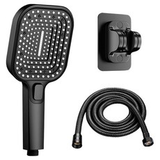 三段式方形頂噴蓮蓬頭組, 黑色, 1組