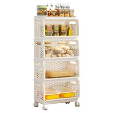 開放式可堆疊模組化多用途移動式層架推車, 4層, 單一顏色