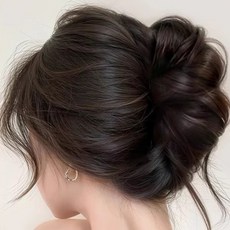 Bellecheveu 豐盈髮髻碎髮波浪抓夾局部假髮, 1個, 棕黑色