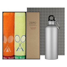 松月毛巾 特別禮物 羽球毛巾 86g x 2p 30支棉紗 + 金屬運動水瓶組, 1套, 隨機出貨