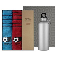 松月毛巾 特別獻禮 足球毛巾 106g x 2入 16支精梳棉 + 金屬運動水瓶組合, 1套, 隨機出貨