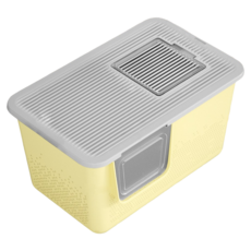 毛皇上 一體式貓砂盆 大號盆 + 頂部蓋子, 63 x 39 x 33cm, 奶油黃, 1組