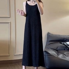 Goodif 女款簡約長版無袖連身裙, 黑色