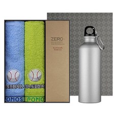 松月毛巾 特別禮物 棒球毛巾 80g x 2入 20支棉紗 + 金屬運動水瓶套組, 隨機出貨, 1套