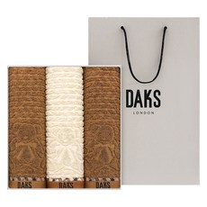 DAKS 泰迪提花洗臉毛巾 170g 30支棉紗 3入禮盒 + 提袋, 燕麥色, 棕色, 1套