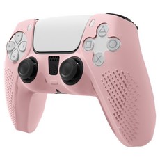 SPACE SHIELD Sony PlayStation PS5 DualSense 相容 浮雕握把 防滑 止滑 矽膠 保護套 保護殼, 粉紅色, 單一商品, 1個
