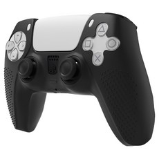 SPACE SHIELD Sony PlayStation PS5 DualSense 相容 浮雕握把 防滑 止滑 矽膠 保護套 保護殼, 黑色, 單一商品, 1個
