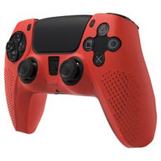 SPACE SHIELD Sony PlayStation PS5 DualSense 相容 浮雕握把 防滑 止滑 矽膠 保護套 保護殼, 紅色, 單一商品, 1個