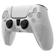 SPACE SHIELD Sony PlayStation PS5 DualSense 相容 浮雕握把 防滑止滑 矽膠保護套 保護殼, 白色, 單一商品, 1個