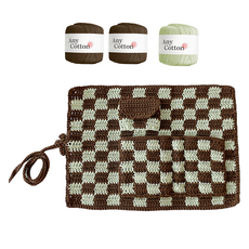 WoolClub DIY編織棋盤格鉤針包 棕色2入 + 粉彩綠 套組, 棕色, 粉彩綠, 1套