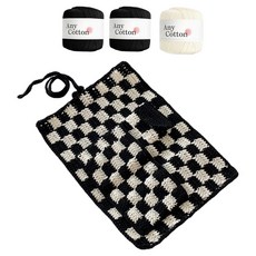 WoolClub 編織DIY棋盤格鉤針針筒 黑色 2入+白色組, 1組, 黑色象牙