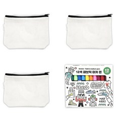 아이두일상취미 빅드림 DIY 무지 파우치 대 3p + 패브릭 마카펜 12종 키트 만들기 세트, 혼합색상, 1세트