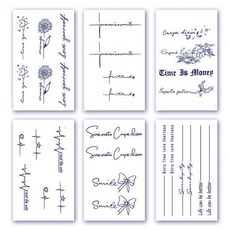 gelluna 半永久英文藝術字文字文本紋身貼紙 6件組 T-90, 1套, 單一顏色