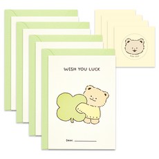 DASH&DOT 毛茸茸熊留言卡 4入 + 信封 4入 + 貼紙 4入 套組, 1套, 快樂幸運草