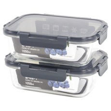 발룬피니 내열유리 클립결착형 밀폐용기 1.05L, 2개, 단품