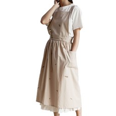 Joan&Betty 復古風格連身裙式刺繡圍裙, 1個, 月桂樹象牙白