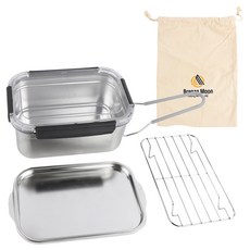 브리즈문 휴대용 사각 반합 코펠 포스코 스텐 304 J1 2.4L + 보관파우치 풀세트, 혼합색상, 1개