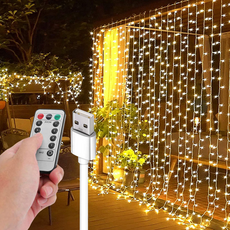 AHOYE 防水LED窗簾燈串 暖光300燈 USB供電 戶外燈飾 3m 1組 黃色