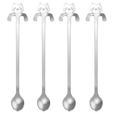 Sensepang 貓咪掛臂 304不鏽鋼長茶匙, 4個, 單一顏色