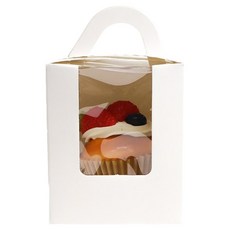 中央包裝 馬芬透明窗盒 1入 + 底座套組, 白色, 50套