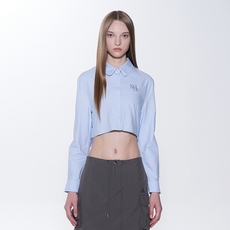 NEDRY 女款刺繡Logo短版襯衫, 天空藍