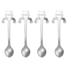Sense Pang 貓咪掛臂 304不鏽鋼短茶匙, 4個, 單一顏色