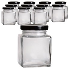 Seoul Package 方形多用途玻璃瓶 黑色瓶蓋, 12個, 200ml