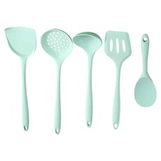 SUNORO 不粘鍋矽膠廚具5件組 廚房配件, 鍋鏟 + 漏杓 + 煎鏟 + 湯杓 + 飯匙, 淺綠色, 1組