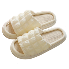 bebehome 泡芙亞麻拖鞋, 白色, 1雙