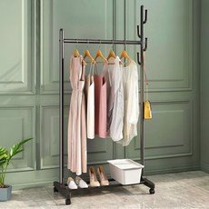 COCO HOUSE 移動式三合一家用辦公室衣架掛衣架, 黑色