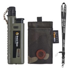 브리즈문 캠핑 슬라이드 가스 토치 터보 미니 라이터 + 토치케이스 + 랜야드 풀세트, 빈티지 올리브 그린(라이터), 블랙 캠(토치케이스), 1세트