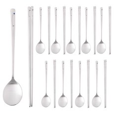 HANIL STAINLESS STEEL 不鏽鋼10人份餐具組, 湯匙 10p + 筷子 10p, 1套, 幸運葉 藍色