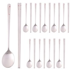 HANIL STAINLESS STEEL 不鏽鋼10人份餐具組, 湯匙 10p + 筷子 10p, 1套, 幸運葉 紅色