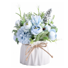 éclat 人造北歐ins風迷你療癒陶瓷麻繩小盆栽 兔耳藍花苞 桌面裝飾, 1個