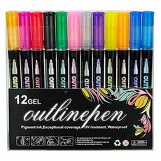 Modian 輪廓麥克筆 裝飾筆 手帳裝飾 亮粉閃光筆 12色組, 1套, 混合顏色