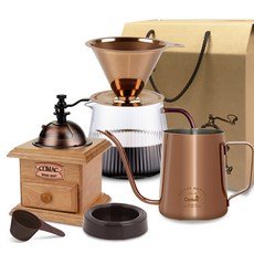 Comac 鈦金不鏽鋼濾杯 + 褶邊分享壺 + 玫瑰金咖啡手沖壺 KPG1 + 復古雙刀片小型磨豆機 MR2 + 咖啡量匙 J1 + 不鏽鋼濾杯架 J2 禮品套組 SFG1 WG1, 1套, 6件組