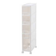 夾縫抽屜收納櫃 4層, 36 x 16 x 81cm, 白色, 附滑輪