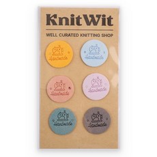 KnitWit 手工刻字麂皮圓形標籤6件組 粉彩色, 1套, 黃色, 天空藍, 個性粉紅, 紫色, 海洋藍, 墨水色