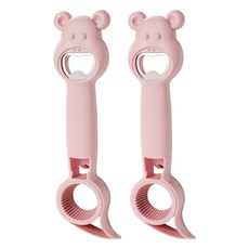 곰돌이 다목적 4 in 1 병 캔 오프너, 2 핑크, 2개